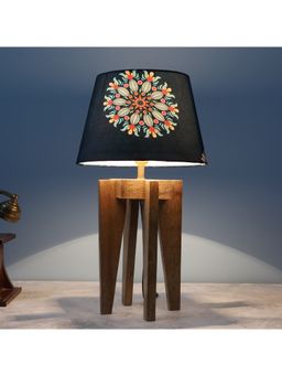 Tu Casa - Navy Blue Rustic Brown Vintage Mangowood Table Lamp For Home Decoration