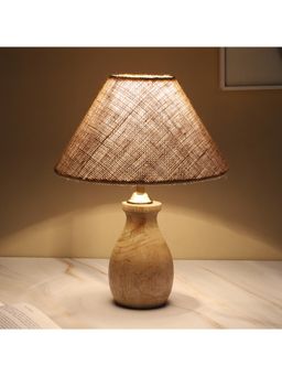 Tu Casa - Beige Mangowood Pot Style Table Lamp For Home Decoration