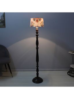 Tu Casa - White Classic Vintage Brown Mango Wood Base Floor Lamp With English Oak Print