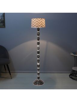 Tu Casa - Multi-Color Black Mango Wood Base Floor Lamp With Maze Print & Satin Shade For Bedroom