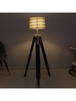 Tu Casa - Multi-Color Vintage Tripod Black Mango Wood Base Floor Lamp With Chevron Print