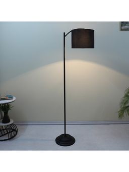 Tu Casa - Modern Lamppost Style Black Iron Base Floor Lamp With Black & Cotton Shade For Bedroom