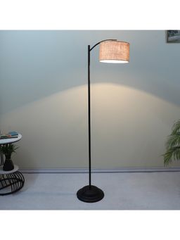 Tu Casa - Modern Lamppost Style Black Iron Base Floor Lamp With Beige & Jute Shade For Bedroom