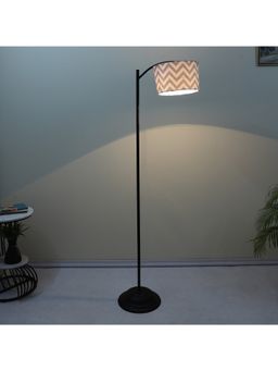 Tu Casa - Multi-Color Modern Lamppost Style Black Iron Base Floor Lamp With Maze Print