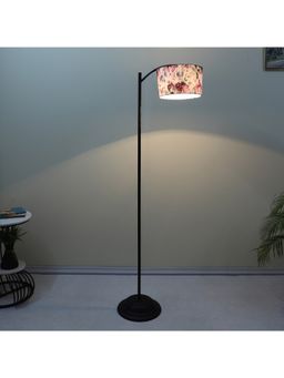 Tu Casa - White Modern Lamppost Style Black Iron Base Floor Lamp With Cobra Saffron Print