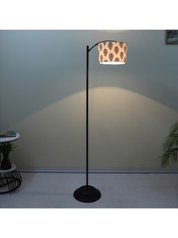 Tu Casa - White Modern Lamppost Style Black Iron Base Floor Lamp With Big Leaf Print