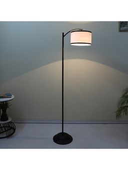Tu Casa - Modern Lamppost Style Black Iron Base Floor Lamp With Off White & Cotton Shade