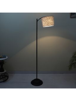 Tu Casa - White Modern Lamppost Style Black Iron Base Floor Lamp With Leopard Print & Satin Shade