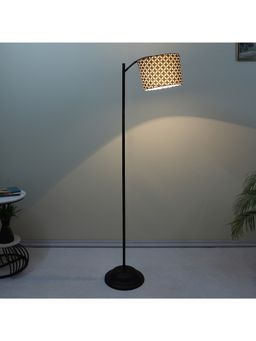 Tu Casa - Modern Lamppost Style Black Iron Base Floor Lamp With Geometric Print & Satin Shade