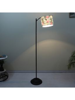 Tu Casa - Blue Modern Lamppost Style Black Iron Base Floor Lamp With Narcissue Floral Print