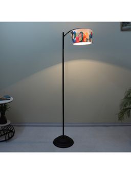 Tu Casa - Multi-Color Modern Lamppost Style Black Iron Base Floor Lamp With Abstract Print