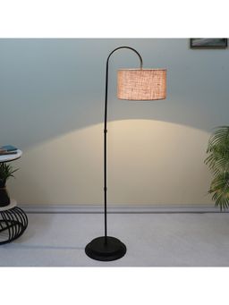 Tu Casa - Beige Downlighter Modern Black Iron Base Floor Lamp With Beige & Jute Shade For Bedroom