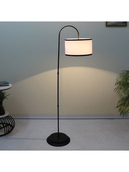 Tu Casa - Downlighter Modern Black Iron Base Floor Lamp With Off White & Cotton Shade For Bedroom