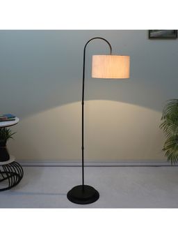Tu Casa - Downlighter Modern Black Iron Base Floor Lamp With Off White & Cotton Shade For Bedroom