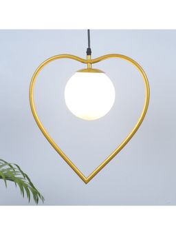 Tu Casa - Golden Metal Heart Shape Pendent Light with White Glass Shade Hanging Lamp for Bedroom