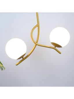 Tu Casa - Golden Metal Flower Shape Pendent Light with White Glass Shade Hanging Lamp for Bedroom