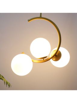 Tu Casa - Golden Metal Circular Pendent Light with White Glass Shade Hanging Lamp for Bedroom