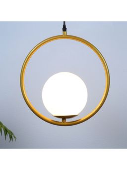 Tu Casa - Golden Metal Circular Pendent Light/Hanging Lamp with White Glass Shade
