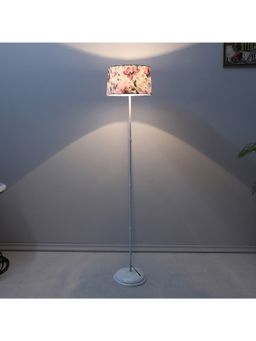 Tu Casa - White Metal-Iron Base Foldable Floor Lamp With Cobra Saffron Print & Satin Shade
