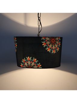 Tu Casa - Black French Floral Print Fabric Glow Pendent Light Hanging Lamp For Bedroom