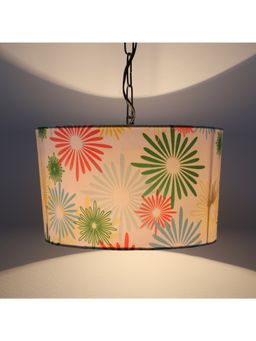 Tu Casa - White Floral Print Fabric Glow Pendent Light Hanging Lamp For Bedroom
