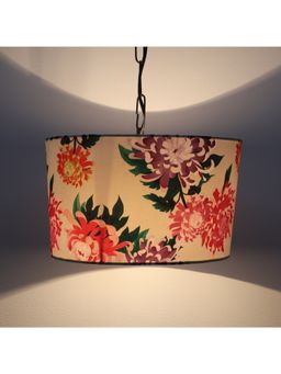 Tu Casa - White Carnation Print Fabric Glow Pendent Light Hanging Lamp For Bedroom