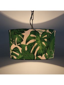 Tu Casa - Green Palm Print Fabric Glow Pendent Light Hanging Lamp for Bedroom