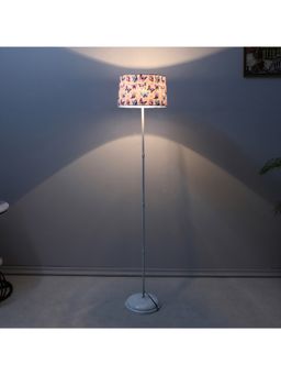Tu Casa - White Metal-Iron Base Foldable Floor Lamp With Butterfly Print & Satin Shade For Bedroom