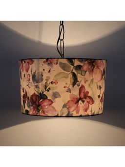 Tu Casa - White Cobra Saffron Print Fabric Glow Pendent Light Hanging Lamp for Bedroom