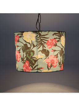Tu Casa - Blue Tropical Floral Print Fabric Glow Pendent Light Hanging Lamp for Bedroom