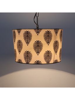 Tu Casa - White Big Leaf Print Fabric Glow Pendent Light Hanging Lamp For Bedroom