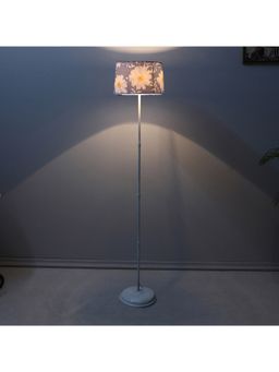 Tu Casa - Blue White Metal-Iron Base Foldable Floor Lamp With Narcissue Floral Print & Satin Shade