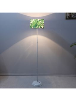 Tu Casa - Green White Metal-Iron Base Foldable Floor Lamp With Palm Print For Bedroom