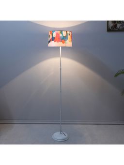 Tu Casa - Multi-Color White Metal-Iron Base Foldable Floor Lamp With Abstract Print For Bedroom