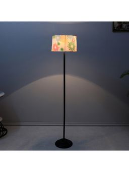 Tu Casa - White Black Metal-Iron Base Foldable Floor Lamp With Floral Print For Bedroom