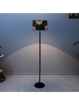 Tu Casa - Navy Blue Black Metal-Iron Base Foldable Floor Lamp With French Floral Print