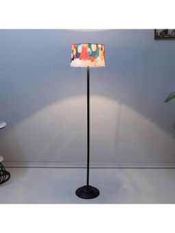 Tu Casa - Multi-Color Black Metal-Iron Base Foldable Floor Lamp With Abstract Print For Bedroom