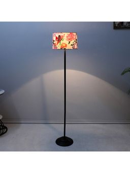 Tu Casa - White Black Metal-Iron Base Foldable Floor Lamp With Carnation Print For Bedroom