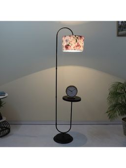 Tu Casa - White Black Metal-Iron Base Foldable Downlighter Floor Lamp With Cobra Saffron Print