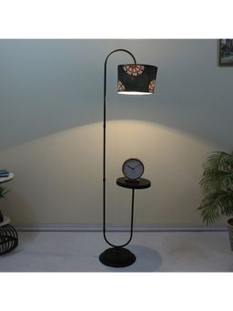 Tu Casa - Navy Blue Black Metal-Iron Base Foldable Downlighter Floor Lamp With French Floral Print