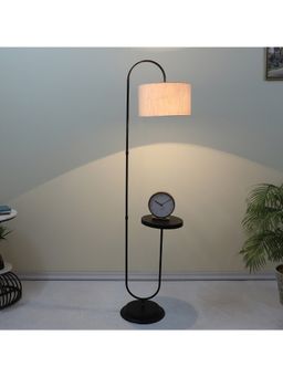 Tu Casa - Black Metal-Iron Base Foldable Downlighter Floor Lamp With Off White & Cotton Shade