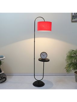 Tu Casa - Black Metal-Iron Base Foldable Downlighter Floor Lamp With Red & Cotton Shade