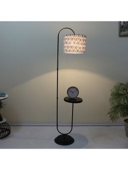Tu Casa - Blue Black Metal-Iron Base Foldable Downlighter Floor Lamp With Ikkat Print