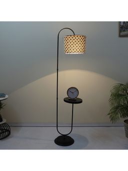 Tu Casa - Black Metal-Iron Base Foldable Downlighter Floor Lamp With Geometric Print & Satin Shade
