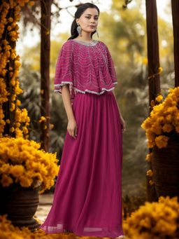 Chhabra 555 - Indo-westernEmbroidery Scalloped Lehenga and Blouse with Cape