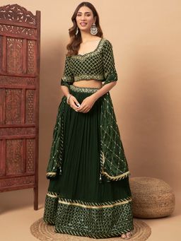 Chhabra 555 - Mirror Embellished Flared Green Georgette Lehenga and Choli with Dupatta