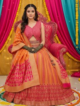 Chhabra 555 - Kalidar Zari Weaving Pink Embellished Lehenga and Choli with Dupatta