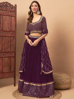 Chhabra 555 - Mirror Embellished Flared Purple Georgette Lehenga and Choli with Dupatta