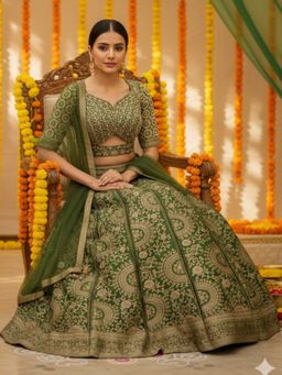 Chhabra 555 - Banarasi Silk Kalidar Green Lehenga and Choli with Dupatta
