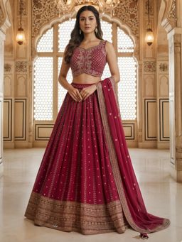 Chhabra 555 - Kalidar Silk Chinon Magenta Lehenga and Choli with Dupatta
